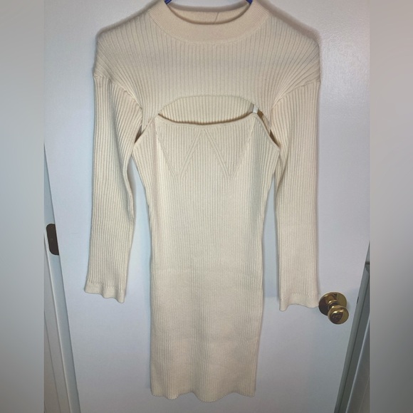 Pretty Garden, Ivory ribbed Knit, Body-con 2 piece dress with pullover shrug, M - Picture 1 of 14